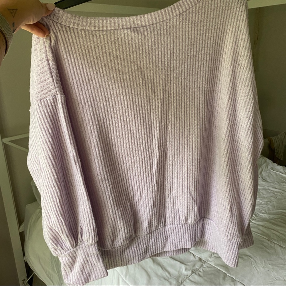 Lavender LS - one off shoulder Waffle Knit Sweater